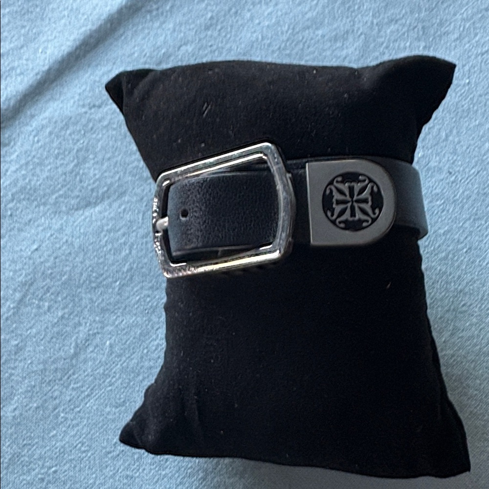 Rustic Cuff Black Leather Bracelet with Silver Buckle
